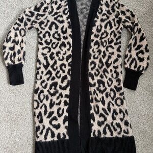 Marled Animal Print Cardigan with Black Trim